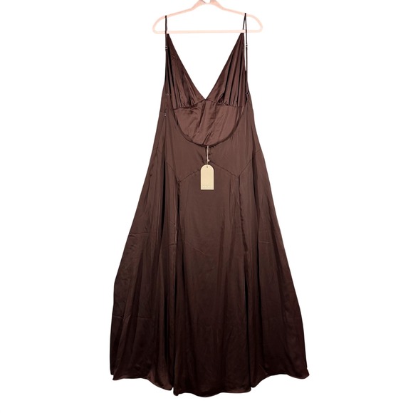 NEW Meshki Kamala Low Back Satin Maxi Dress Dark Chocolate Brown XXL Elegant - Picture 3 of 10